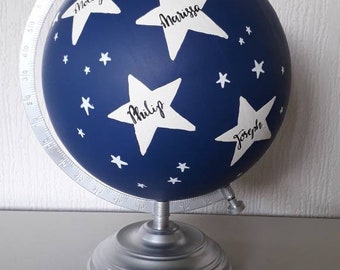 Wedding guest book globe. Travel theme. Custom globe. Painted globe. Globe guest book. Family. Stars. Custom stars