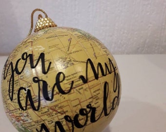 Christmas Travel Gift. Globe Bauble Ornament. Map bauble. Custom globe