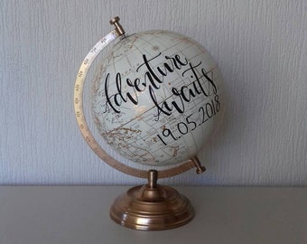 Wedding guest book globe. Painted globe. Travel theme. Guest book globe. Map. Travel couple