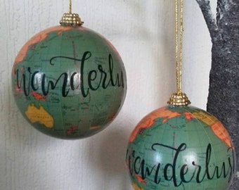 Christmas Travel Gift. Globe Bauble. Globe Ornament. Map bauble. Custom globe. Travel ornament