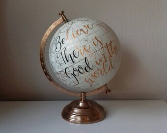 Hand Painted Globe. Travel gift. Wedding guest book. Painted globe. Travel quote.