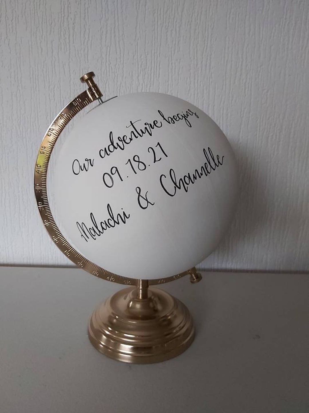 Wedding Guest Book Globe. Travel Theme. Custom Globe. Painted Globe