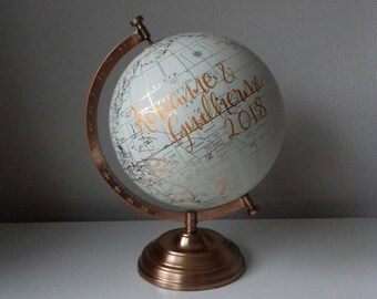 Hand Painted Globe -Wedding guest book. Travel gift