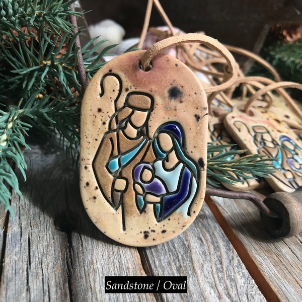 1 Ceramic Nativity Ornament | Christmas Pottery Baby Jesus Tag | Joseph, Mary, Jesus gift tag | Stoneware Holiday Ornament