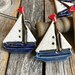 1 Ceramic Blue Sailboat Button | Stoneware Sailboat button | Pottery SailBoat Button | Nautical button | Ceramic Accent for craft projects