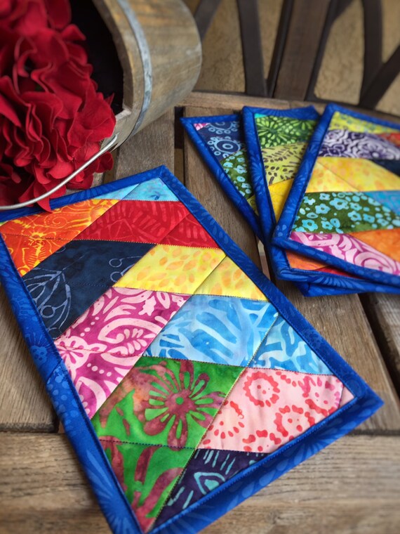 Rainbow Batik Friendship Braid Mug Rug Scrappy snack mat Etsy