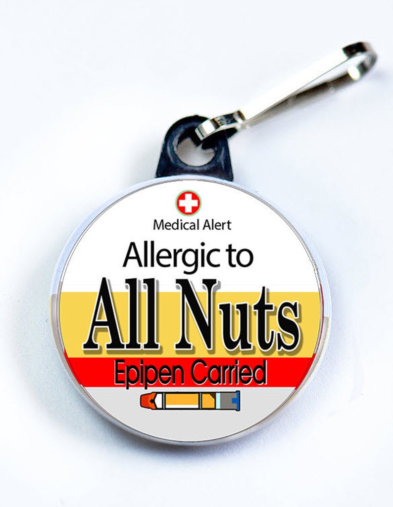 Alerte médicale, allergie aux noix et aux épidermes, bouton en métal avec crochet de fixation pour tirette, étiquette d'alerte médicale Yellow