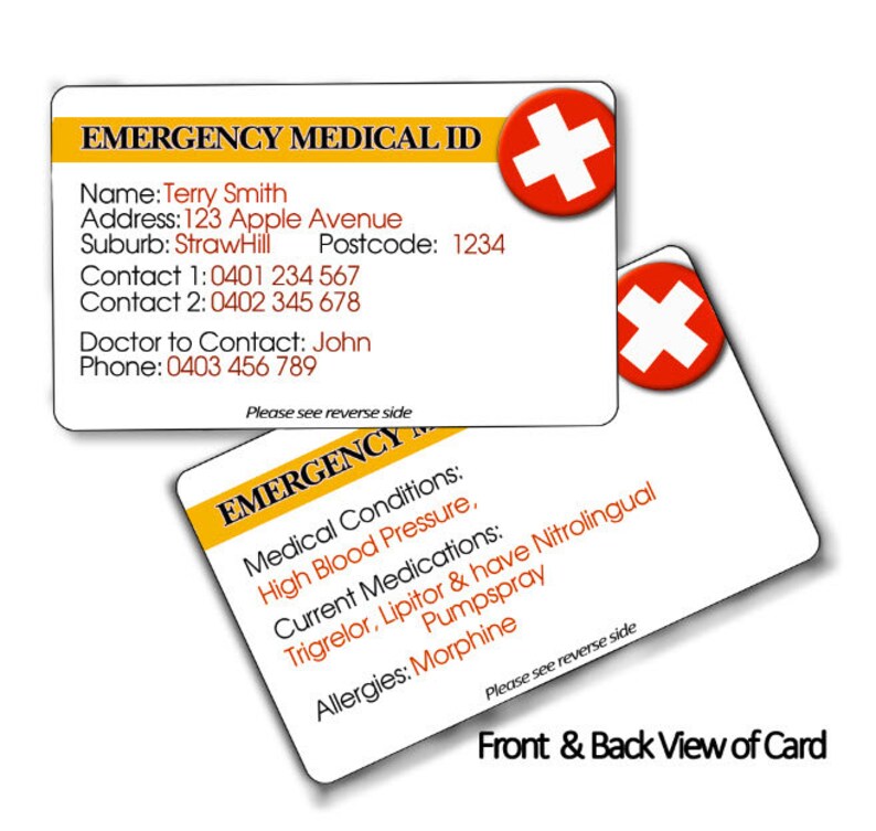 Medic Alert Medical Alert Emergency Medical ID Card Etsy Australia