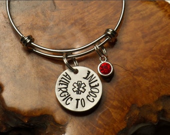 Medic Alert, Allergic to Codeine, Bangle with Handstamped Charm, Codeine Allergy, Medical Alert