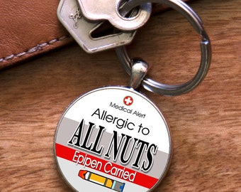Medical Alert Keyring, Allergic to All Nuts & Epipen Carried, Medic Alert