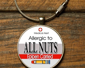 Medic Alert, Medical Alert Bag Tag - Allergic to All Nuts & Epipen Carried, Medical Alert,  Backpack Tag, Bag Tag,Sports Bag Tag, Keychain