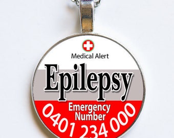 Medic Alert, Epilepsy - Medical Alert Necklace with Emergency Contact Number, Epilepsy Jewellery, Pendant, Necklace