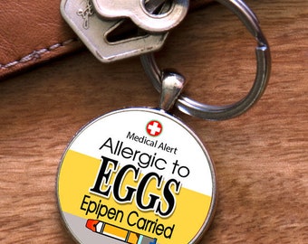 Medic Alert, Allergic to Eggs & Epipen Carried, Medical Alert Keyring