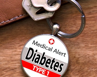 Medic Alert, Diabetes T1 or T2, Diabetes Insulin Dependent, Keyring, Medical Alert  Tag
