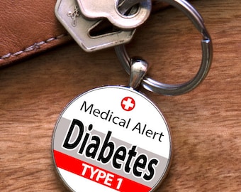 Medic Alert, Diabetes T1 or T2, Diabetes Insulin Dependent, Keyring, Medical Alert  Tag