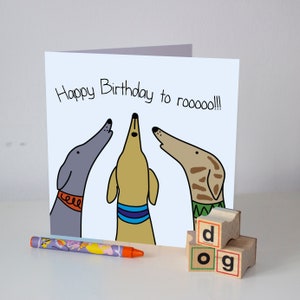 Happy Birthday to rooo dog card, Greyhound Birthday card, Whippet card, Lurcher Birthday card