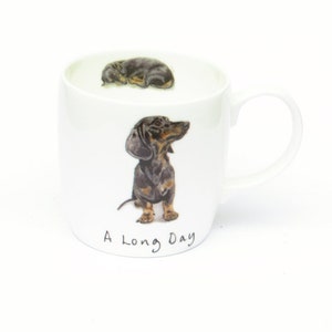 Dachshund Mug, Fine Bone China Illustrated Sausage Dog Mug Made in the UK, Sausage Dog and Dachshund Gifts/ Dachshund Birthday Presents