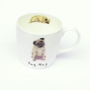 Illustrated Pug Dog Art Fine Bone China Pug Mug