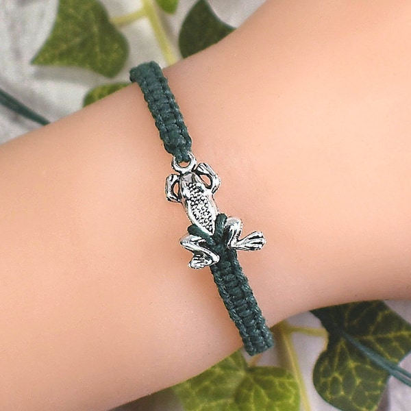 Frog Bracelet - Adjustable Hemp Jewelry - Frog Gifts - Accessories for Frog Lover - for Men or Women, Kids, Teens, Adults - Green, Blue, Red