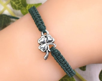Four Leaf Clover Bracelet - Adjustable Shamrock Jewelry - Good Luck - Irish Gifts for Men or Women Him Her - Ireland Lucky St Patricks Day