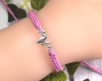 Flamingo Bracelet - Adjustable Hemp Jewelry for Men or Women - Tropical Party Favors - Summer Gifts - String Bracelet with Charm