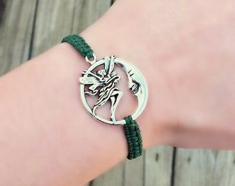 Moon Fairy Bracelet - Adjustable Hemp Celestial Lunar Jewelry - Fantasy Gifts for Women, Girls, Teens - Sprite Pixie Crescent Dancing Hemp