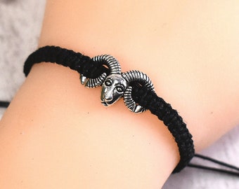 Ram Bracelet for Men or Women - Aries Zodiac Sign Jewelry - Adjustable Hemp Bracelet - March April Birthday Gifts, Spirit Animal Totem sheep