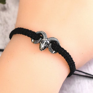 Ram Bracelet for Men or Women - Aries Zodiac Sign Jewelry - Adjustable Hemp Bracelet - March April Birthday Gifts, Spirit Animal Totem sheep