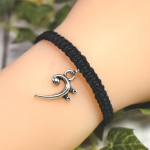 Bass Clef Bracelet for Men or Women - Adjustable Hemp Music Jewelry - Gift for Piano Teacher, Bass Player, Singer, Musician, Music Lover,
