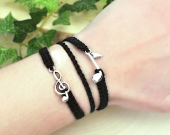 Hemp Music Bracelet - 3 in 1 Treble Clef and Eighth Note Charm Bracelet - Musician Piano Choir Singer Gift - Musical Jewelry Accessories