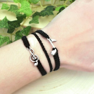 Hemp Music Bracelet 3 in 1 Treble Clef and Eighth Note Charm Bracelet Musician Piano Choir Singer Gift Musical Jewelry Accessories image 1