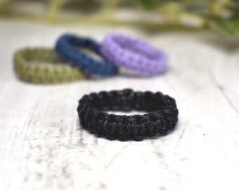 Hemp Ring Band For Men or Women - Stackable String Ring - Boho Hippie Gifts - Earthy Jewelry - Hypoallergenic, Eco-Friendly, Handmade