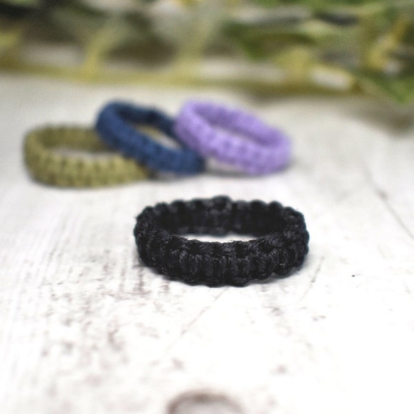 Hemp Ring Band For Men or Women - Stackable String Ring - Boho Hippie Gifts - Earthy Jewelry - Hypoallergenic, Eco-Friendly, Handmade