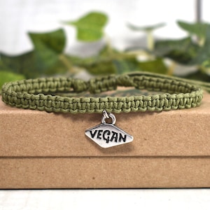 Pulsera vegana de cáñamo para hombres o mujeres - Joyería vegana de cáñamo ajustable - Regalo vegano para amantes de los animales - Activista por los derechos de los animales
