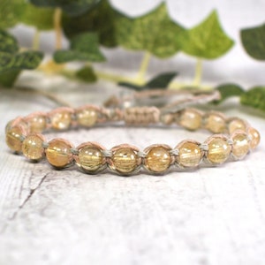 Natural Citrine Hemp Bracelet for Men or Women - Gemstone Adjustable Shamballa Bracelet