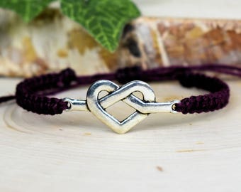 Love Knot Bracelet - Adjustable Hemp Celtic Heart Jewelry - Tie the Knot Anniversary or Engagement Gift for Women, Girlfriend, Her, Wife