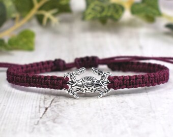 Crab Bracelet - Cancer Zodiac Sign Jewelry - Adjustable Hemp Bracelet - June July Birthday Gift - For Men or Women Beach Bracelet - Ocean