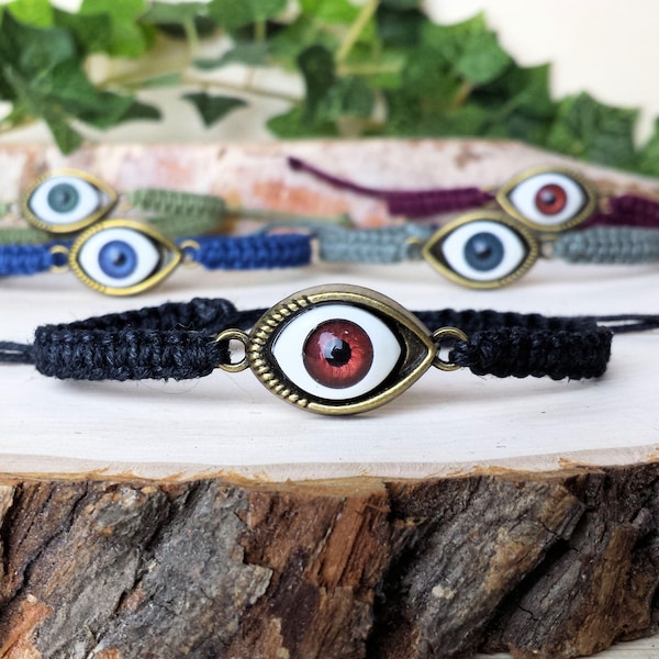 Bronze Eye Bracelet -  Evil Eye Brown Blue Eyeball - Protection Amulet - Handmade Knotted Jewelry Gift for Men or Women - The English Ivy