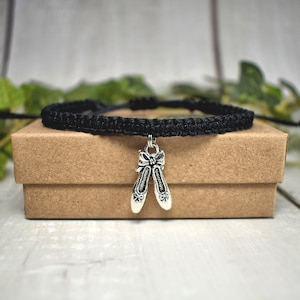 Hemp Bracelet with Ballet Shoes Charm - Handmade Adjustable String Jewelry for Ballerina Dancer, and Dance Teachers, Teams - The English Ivy