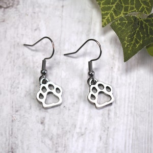 Paw Print Earrings on Stainless Steel Ear Wires - Hypoallergenic Earrings for Dog or Cat Lover - Gifts from Dog - The English Ivy Handmade