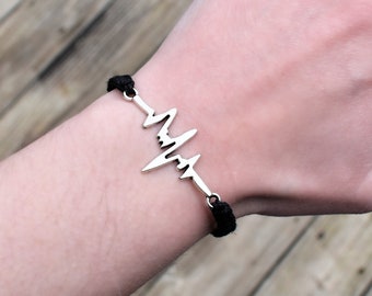Heartbeat Bracelet - Adjustable Hemp EKG Jewelry for Men or Women - Gift for Nurse, Doctor, Doula, Student - Medical School Graduation Gift