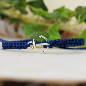 Hemp Anchor Bracelet for Men or Women Nautical Jewelry Ocean Lover Gifts for Navy Mom, Wife, Girlfriend Made to Order Silver Gold image 2