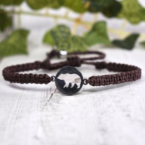 Bear Bracelet For Men or Women - Adjustable Hemp Bracelet & Stainless Steel Charm - Hypoallergenic Mama Papa Bear Jewelry - Spirit Animal