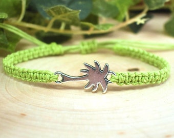 Palm Tree Bracelet - Adjustable Hemp Jewelry for Men or Women - Tropical and Hawaiian Jewelry Gifts for Summer - String Bracelet with Charm