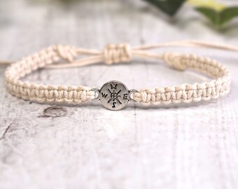 Little Compass Charm Bracelet for Adventure Lovers - Wanderlust Hiking Gifts for Men or Women - Adjustable Jewelry for Travelers & Explorers