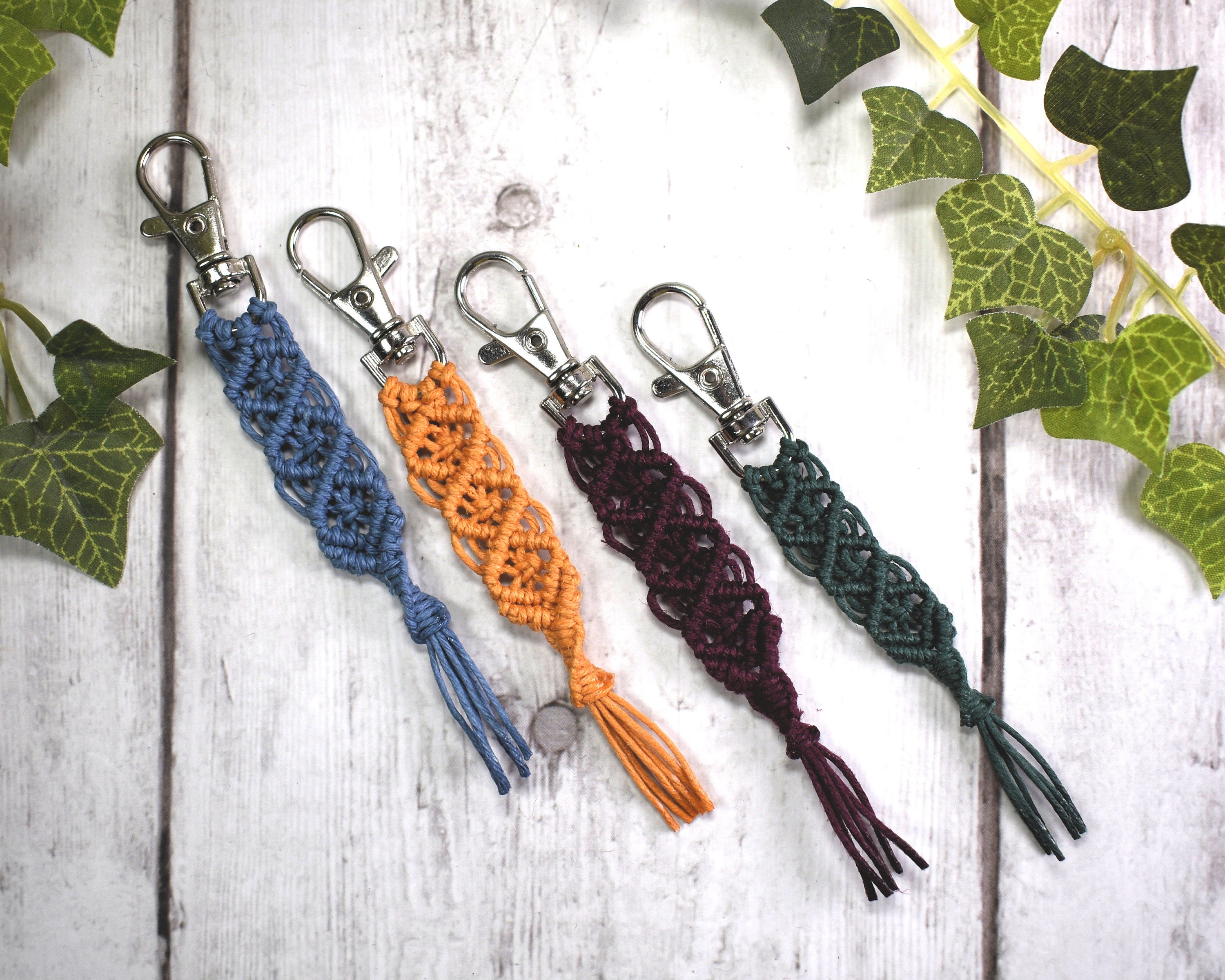 Buy wholesale Macrame keychain spiral, buttoned boho pendant