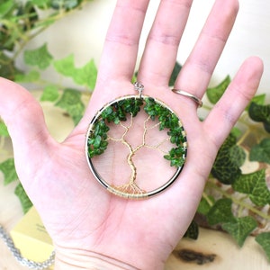 Chrome Diopside Tree of Life Necklace Green Gemstone Gold Pendant Wire Jewelry Genealogy Gift for Women, Mom, Wife, Girlfriend, Sister image 3