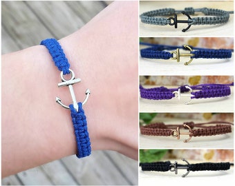 Hemp Anchor Bracelet for Men or Women - Nautical Jewelry - Ocean Lover Gifts for Navy Mom, Wife, Girlfriend - Made to Order - Silver Gold