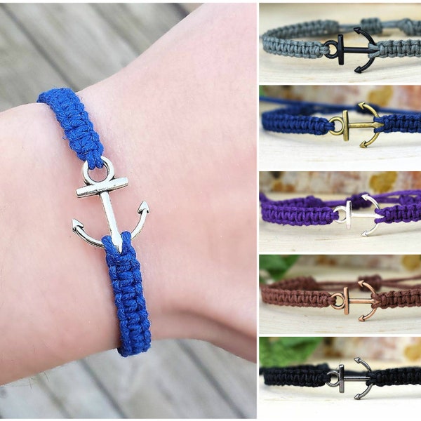 Hemp Anchor Bracelet for Men or Women - Nautical Jewelry - Ocean Lover Gifts for Navy Mom, Wife, Girlfriend - Made to Order - Silver Gold