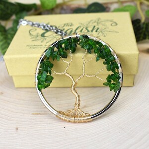 Chrome Diopside Tree of Life Necklace Green Gemstone Gold Pendant Wire Jewelry Genealogy Gift for Women, Mom, Wife, Girlfriend, Sister image 2